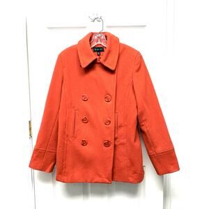 Braetan Orange Wool Pea CoatWomen’s Medium Double Breasted Made Ukraine Y2K